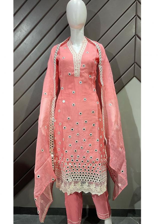 Organza Pink Festival Wear Embroidery Work Readymade Salwaar Suit